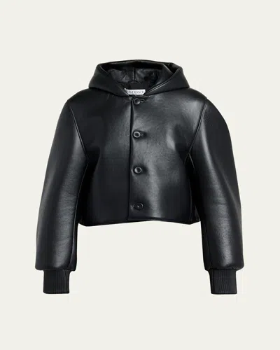 Jw Anderson Crop Hooded Leather Jacket In Black