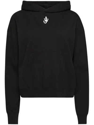 JW ANDERSON CROPPED BLACK HOODIE WITH SUBTLE BRANDING AND RELAXED FIT