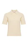 Jw Anderson Cropped Cable-knit Cotton-blend Polo Shirt In Neutral
