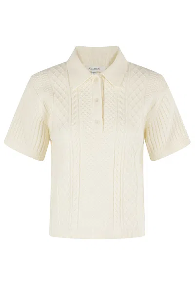 Jw Anderson Cropped Cable Knit Polo In Neutral