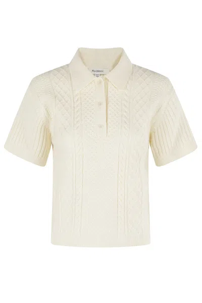 Jw Anderson Cropped Cable Knit Polo In White
