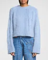 Jw Anderson Cropped Cable Mohair Sweater In Light Blue