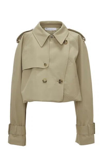 Jw Anderson Cropped Cotton Trench Coat In Brown