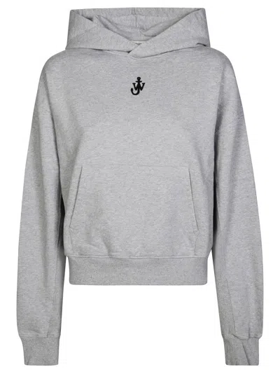Jw Anderson J. W. Anderson Anchor Embroidery Cropped Hoodie In Gray