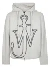 Jw Anderson Grey Sweatshirt With Drawstring Hood And Maxi Anchor Embroidery On The Front In Wool Man In Gray