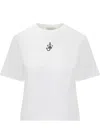 Jw Anderson Mens White Anchor-embroidery Crop Cotton-jersey T-shirt In White