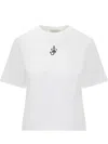Jw Anderson Mens White Anchor-embroidery Crop Cotton-jersey T-shirt In White