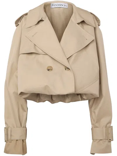 Jw Anderson Oversized Cropped Cotton-gabardine Trench Coat In Beige