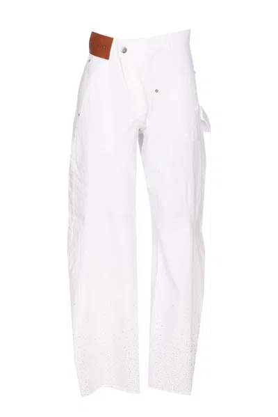 Jw Anderson Twisted Workwear Crystal-embellished Jeans In White