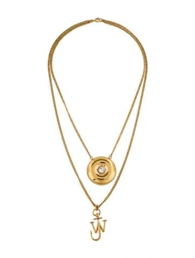 Pre-owned Jw Anderson Crystal Double Strand Pendant Necklace, 17.5" In Multicolor