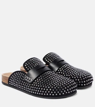 Jw Anderson Crystal-embellished Leather Mules In Schwarz