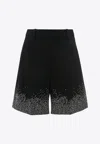 Jw Anderson Crystal-embellished Wool Blend Shorts With Button Detailing In Black