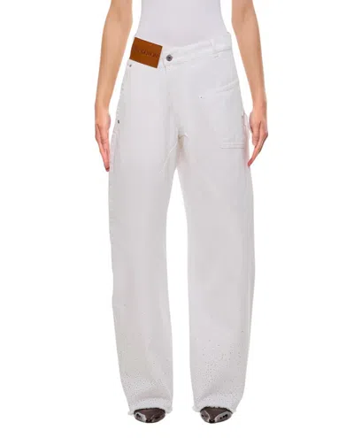 Jw Anderson Crystal Hem Twisted Jeans In White