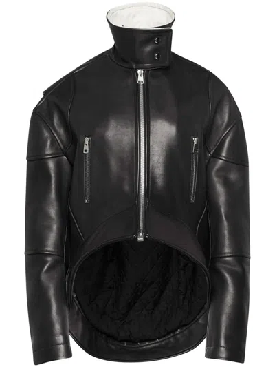 Jw Anderson Curved-hem High-neck Leather Jacket In Black