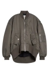 Jw Anderson Curved Hem Oversize Bomber Jacket In Gray