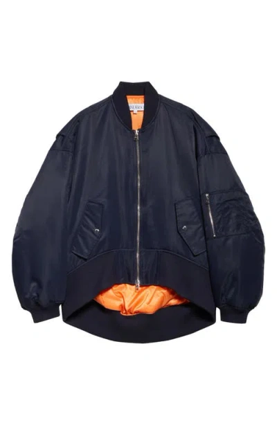 Jw Anderson Curved Hem Oversize Bomber Jacket In Navy