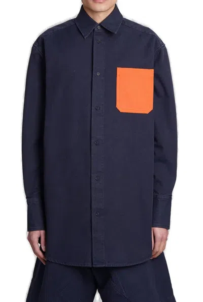 Jw Anderson Curved Hem Oversized Shirt In Blue