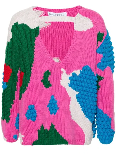 Jw Anderson Cut-out Crochet Jumper In Pink
