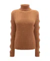 Jw Anderson Merino Wool Cutout-sleeve Turtleneck Sweater In Brown