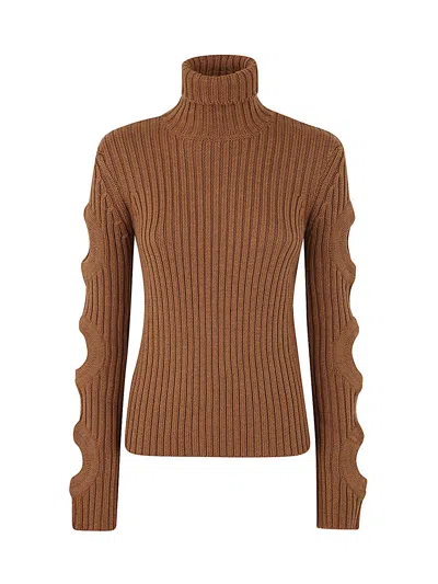Jw Anderson Cut Out Sleeve Turtleneck Jumper In Brown