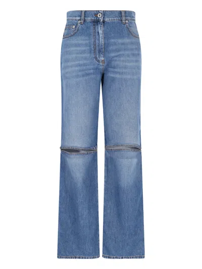 Jw Anderson Cut-out Detail Blue Denim Jeans With Wide Legs