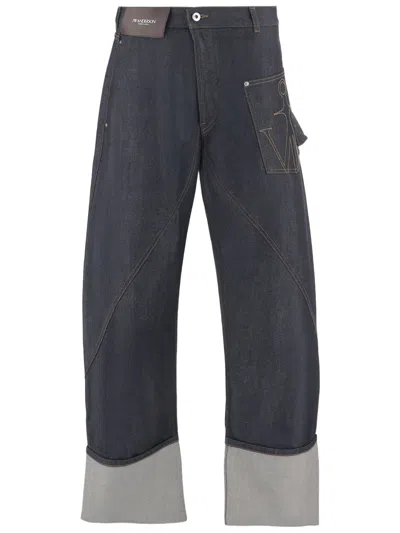 Jw Anderson Dark Cropped Denim Jeans With Distinctive Cut-off Hem In Blue