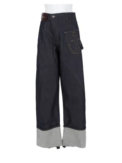 Jw Anderson Dark Denim Wide-leg Cotton Jeans In Multi
