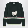 Jw Anderson Sheep Embroidered Striped Cotton Sweater In Green
