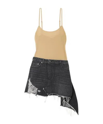 Jw Anderson Deconstructed Asymmetric Cotton-jersey And Denim Mini Dress In Multi