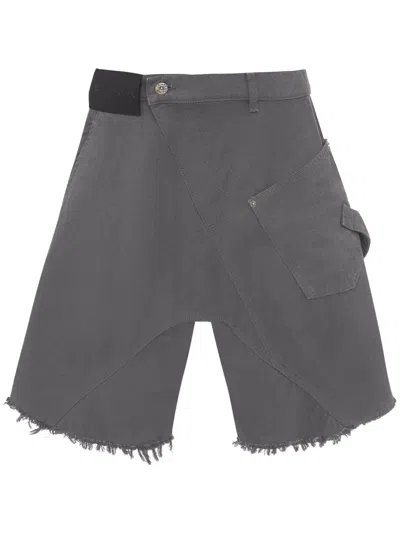 Jw Anderson Deconstructed Frayed Cotton Shorts In Grey