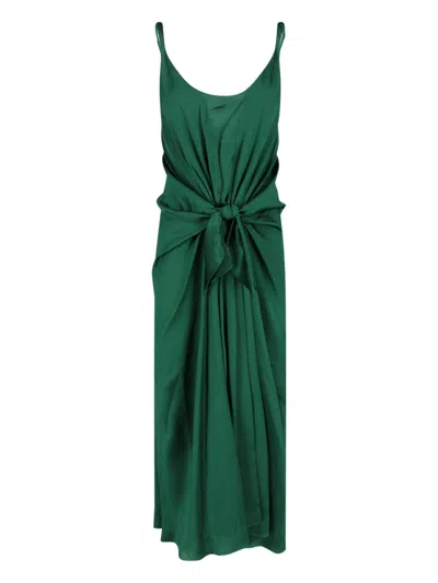 Jw Anderson Gathered Silk Satin Midi Dress In Green
