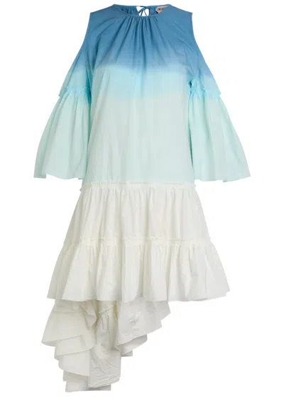 Jw Anderson Dégradé Ruffled Cotton-poplin Mini Dress In Blue