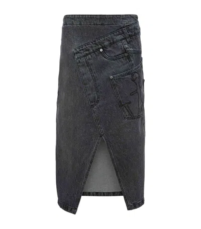 Jw Anderson Denim Asymmetric Midi Skirt In Grey