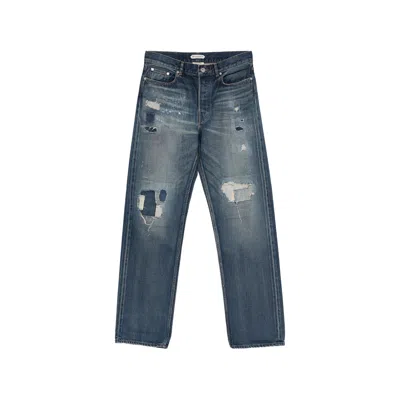 Jw Anderson Distressed Mid-waisted Straight-leg Jeans In Blue