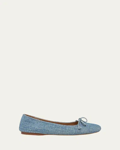 Jw Anderson Denim-print Suede Ballerina Flats In Blue