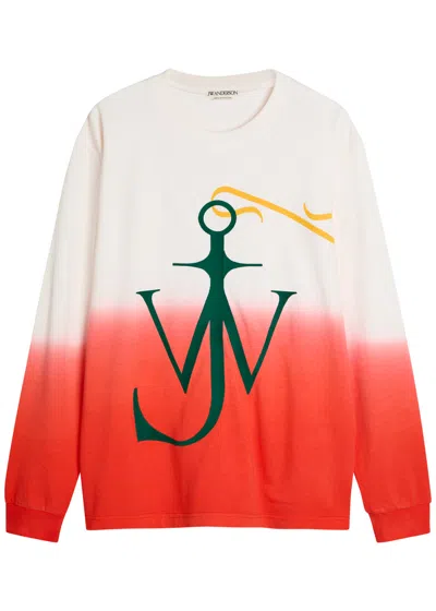 Jw Anderson Dip Dye Anchor Embroidered Cotton T-shirt In Multi