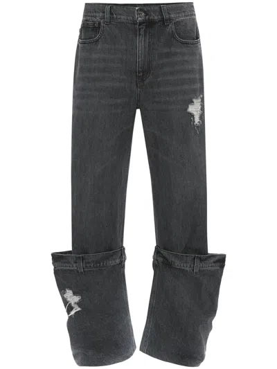 Jw Anderson Bucket Distressed Mid-rise Wide-leg Jeans In Grey