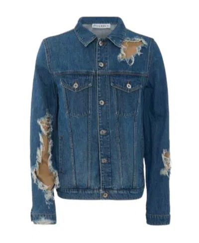 Jw Anderson Distressed Denim Jacket In Blue