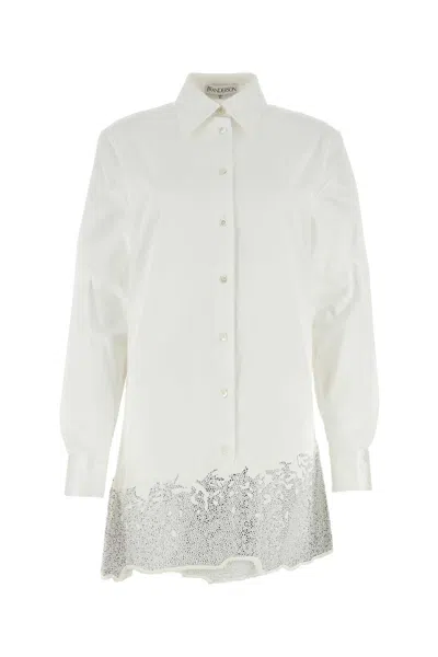 Jw Anderson Distressed Glitter Hem Tunic Shirt Dress In White