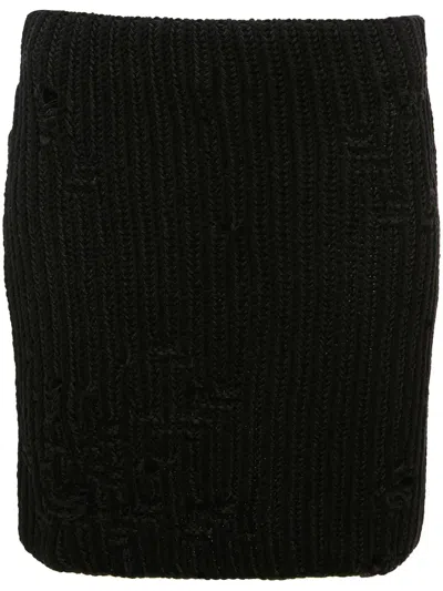 Jw Anderson Ribbed Knit Mini Skirt With Distressed Effect In Black