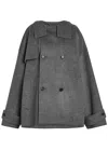 Jw Anderson Double-breasted Hooded Wool Pea Coat In Gray