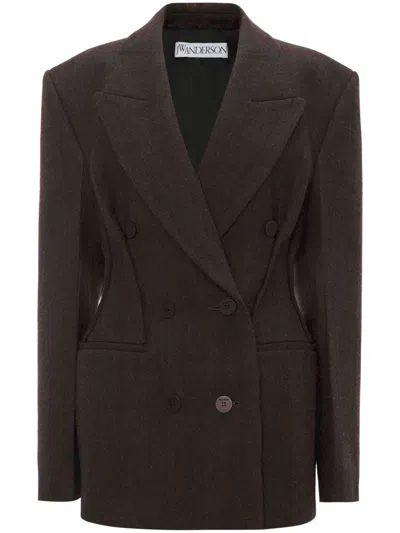Jw Anderson Double-breasted Hourglass Blazer In Brown