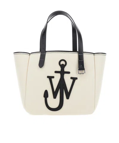 Jw Anderson White Shopper With Jw Logo On The Front In Beige