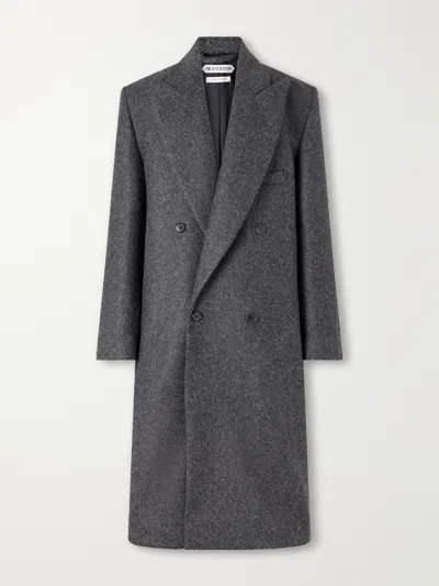 Jw Anderson Grey Speckled Wool Double-breasted Crombie Jacket With Peak Lapels In Black