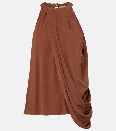 Jw Anderson Draped Halterneck Crêpe Top In Brown