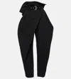 Jw Anderson Wool Gabardine Fold Over Belted Trousers In Black
