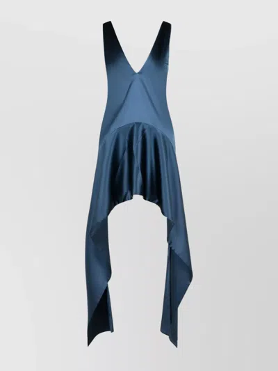 JW ANDERSON DRAPED SATIN V-NECK DRESS WITH ASYMMETRIC HEM