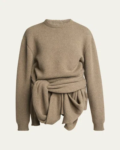 Jw Anderson Draped Tie Front Sweater In 575 Khaki