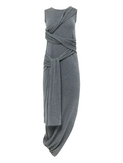 Jw Anderson Draped Tie-waist Dress In Gray