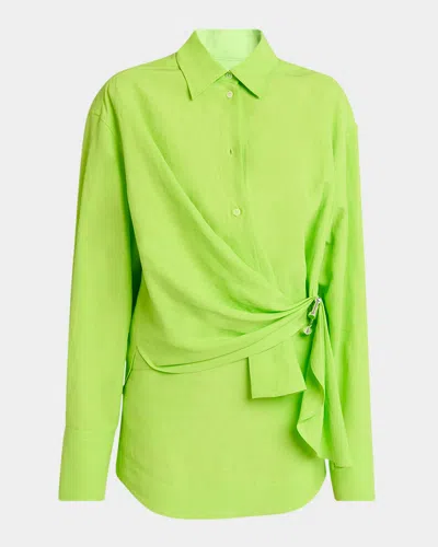 Jw Anderson Draped Twisted Button-down Shirt In Lime